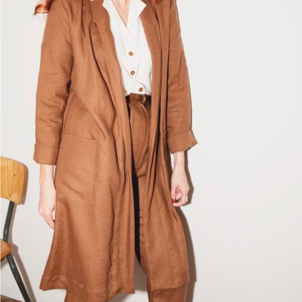 Revelle Collection Notch Duster Chestnut Linen XS